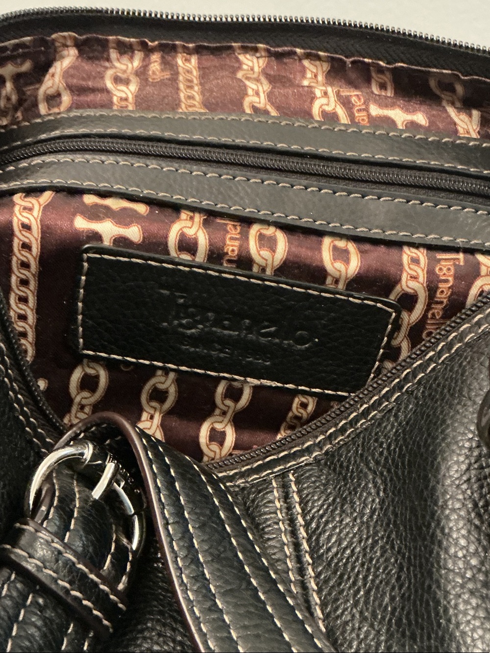 Tignanello Black Leather Satchel with White Contrast Stitching - Picture 3 of 6